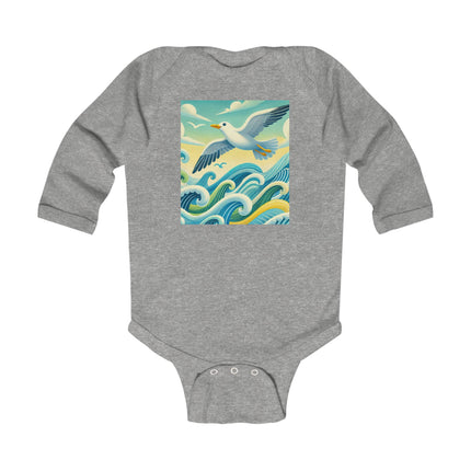 Seagull Riding a Wave Baby Long Sleeve Bodysuit – Ocean Adventure Coastal Design