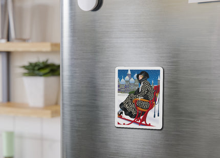 Elegant Winter Woman in Sleigh Die-Cut Magnets (5 Sizes)