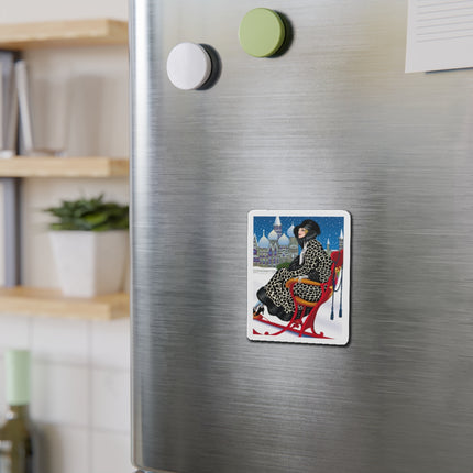 Elegant Winter Woman in Sleigh Die-Cut Magnets (5 Sizes)