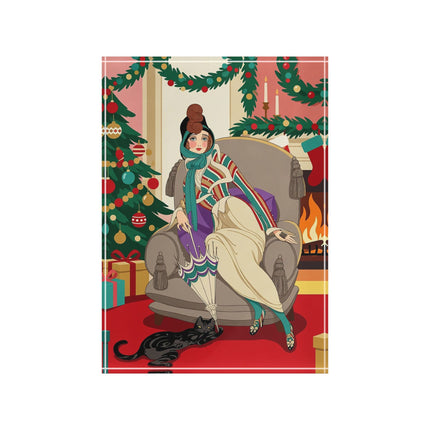 🖤🔥 The Lady Of The Christmas Hearth Acrylic Art Block – Art Deco Holiday Elegance