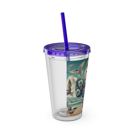 Geisha Kitten by the Seaside Sunsplash Tumbler with Straw, 16oz