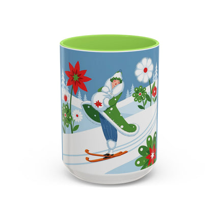 🎿❄️ The Winter Garden Skier Colorful Mug – Whimsical Holiday Fantasy