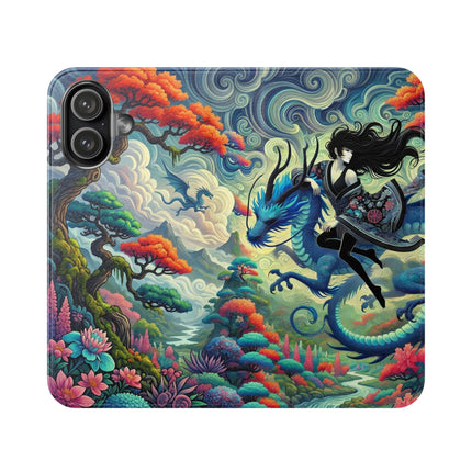Mystic Guardian of the Sky Flip Case – Warrior Fairy & Turquoise Dragon