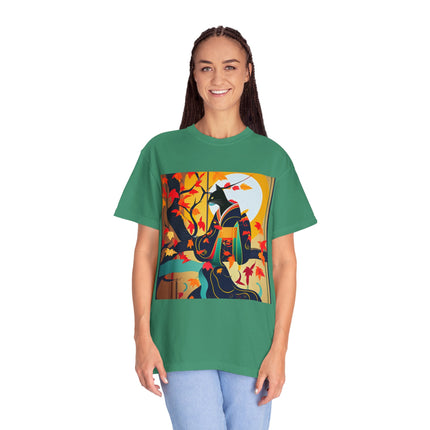 Black Cat in Kimono Unisex Garment-Dyed T-shirt