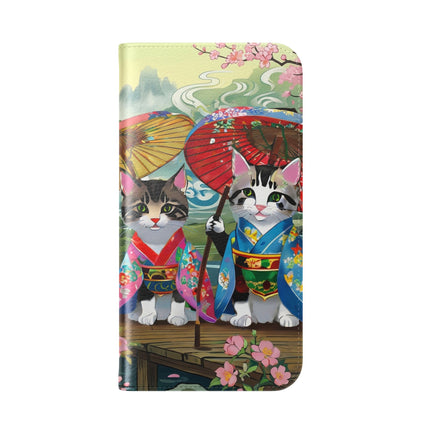 🌸🐱 Kimono Kitties Flip Case – Whimsical Elegance & Storybook Charm