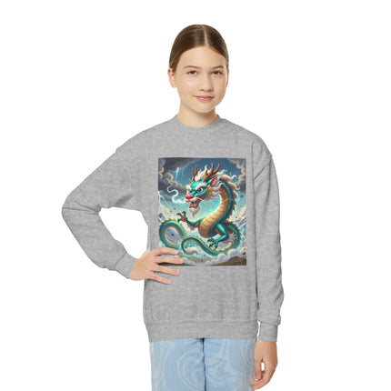 Tibetan Dragon in Battle Youth Crewneck Sweatshirt – Power, Motion & Mythic Adventure