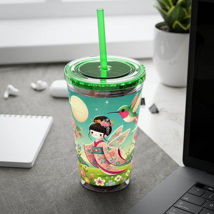 Geisha Fairy and the Hummingbird Blossom Sunsplash Tumbler with Straw, 16oz