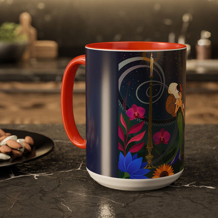 The Lady Of The Starlit Candles Colorful Mugs – Art Deco Theatrical Romance