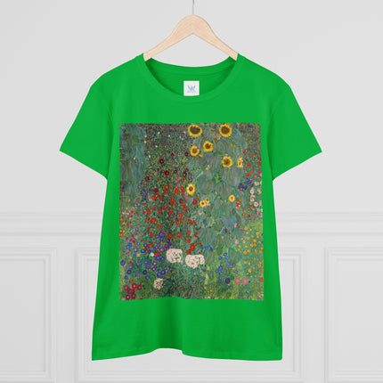 Farm Garden with Sunflowers by Gustav Klimt Women's Midweight Cotton Tee