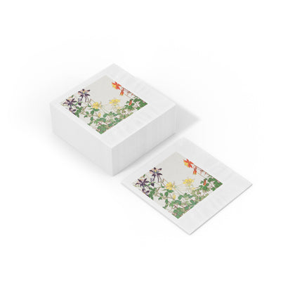 Aquilegia Flowers by Tanigami Kônan White Coined Napkins