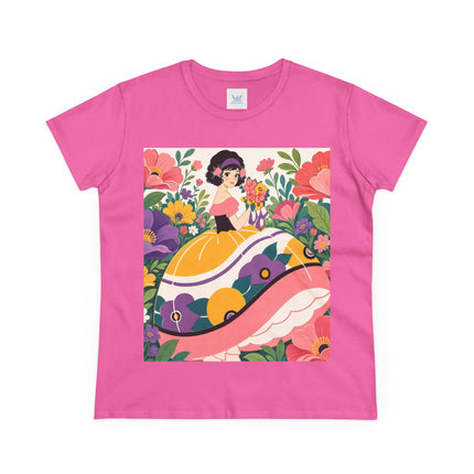 🌸💜 The Girl With The Flower Bouquet Cotton Tee – Art Deco Floral Whimsy