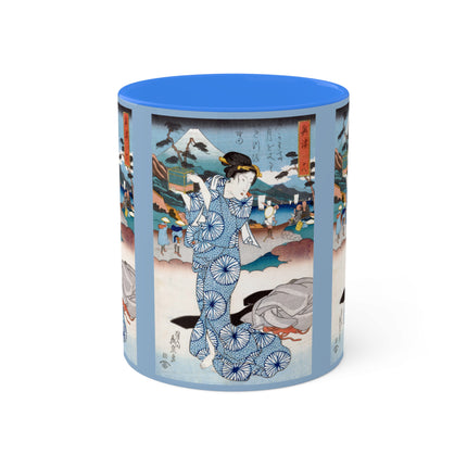 Japanese woman woodblock print by Keisai Eisen Colorful Mugs, 11oz