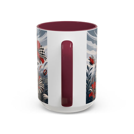 ☔🌹 The Scarlet Checkerboard Rainstorm Colorful Mug – Art Deco Floral Elegance