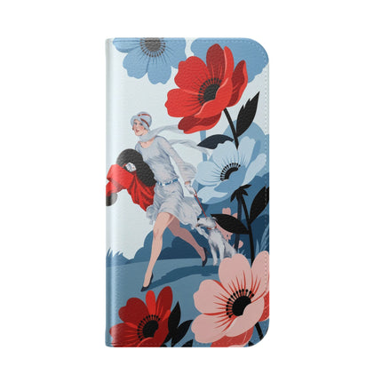 🌺🐕 The Lady Of The Flower Walk Flip Case – Art Deco Garden Stroll