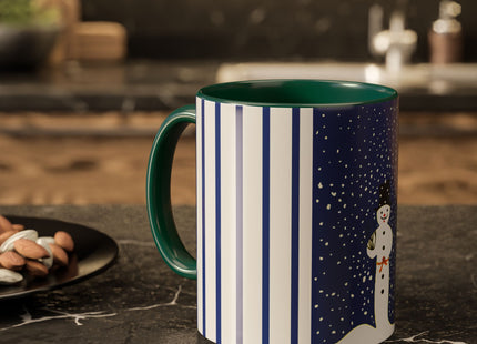 Snowman in Falling Snow Colorful Mugs (11oz, 15oz)