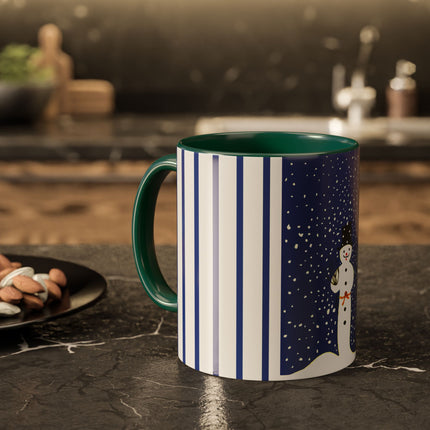 Snowman in Falling Snow Colorful Mugs (11oz, 15oz)