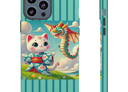 Geisha Kitten and the Dragon Kite Phone Cases