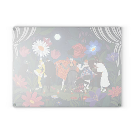 🌙🌺 The Midnight Garden Masquerade Glass Cutting Board – Art Deco Floral Fantasy