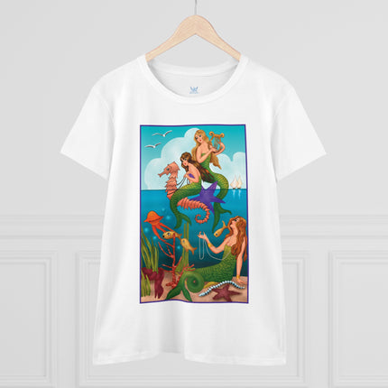 Three Mermaids with Strings of Pearls by Carlo Chiostri Women's Midweight Cotton Tee
