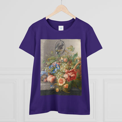 Still Life With Flowers, Fruit, A Great Tit And A Mouse by Herman Henstenburgh Women's Midweight Cotton Tee