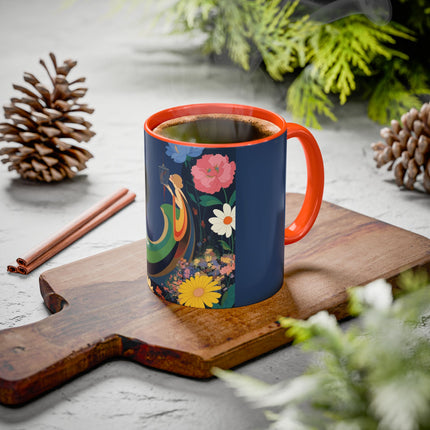 The Lady And The Crimson Moonbird Colorful Mugs – Art Deco Whimsical Garden Elegance