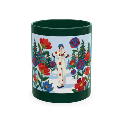🌹🎄 The Lady Of The Holiday Roses Ceramic Mug – Art Deco Christmas Elegance