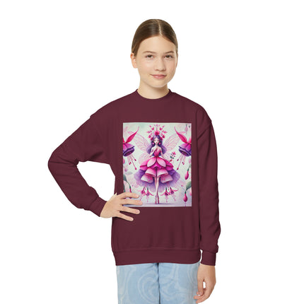 Fuchsia Fairy Youth Crewneck Sweatshirt – Vibrant Color, Floral Magic & Whimsical Elegance