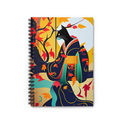 Black Cat in Kimono Spiral Notebook - Ruled Line