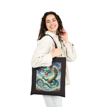 The Tibetan Dragon in Battle Cotton Canvas Tote Bag – Power, Motion & Mythic Energy