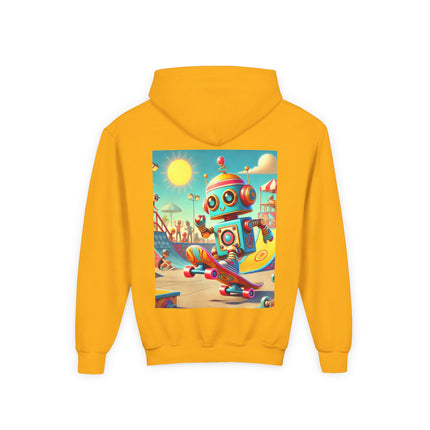 Skate Park Robot Youth Hooded Sweatshirt – Action, Energy & Retro Fun