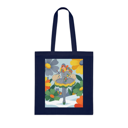 🌼❄️ The Winter Flower Wanderer Cotton Tote Bag – Colorful Winter Fantasy