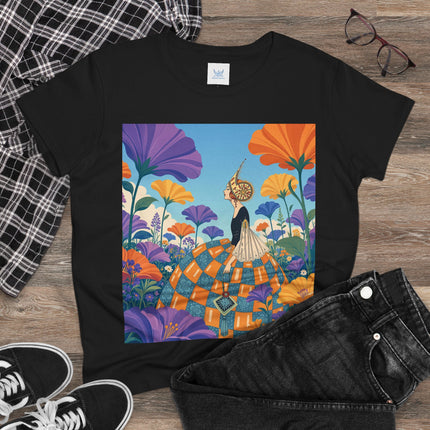 🌺🧡 The Lady Of The Golden Garden Cotton Tee – Art Deco Fashion Fantasy