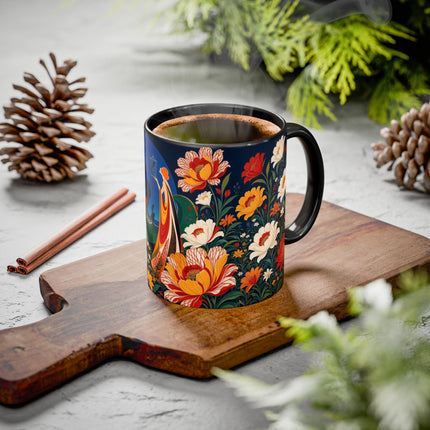 🌺🐦 The Enchanted Birdcage Garden Colorful Mug – Art Deco Floral Fantasy