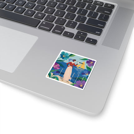 🌊🔭 The Lady Of The Seaside Lookout Kiss-Cut Stickers – Art Deco Nautical Adventure