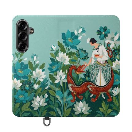 🐉🌿 The Dragon Keeper Flip Case – Art Deco Floral Fantasy