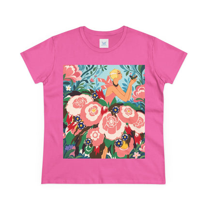 🌸🐦 The Girl Of The Little Birds Cotton Tee – Art Deco Floral Whimsy