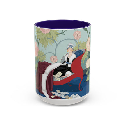 The Lady Of The Scarlet Chaise Colorful Mugs – Art Deco Romantic Elegance