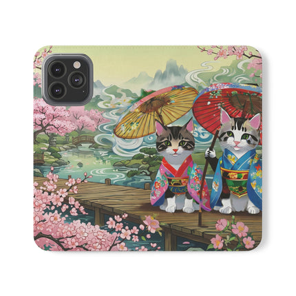 🌸🐱 Kimono Kitties Flip Case – Whimsical Elegance & Storybook Charm