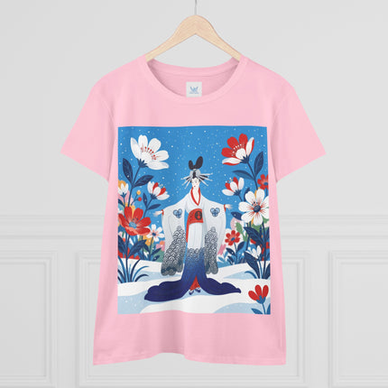 🌸❄️ The Winter Blossom Kimono Cotton Tee – Japanese-Inspired Floral Elegance