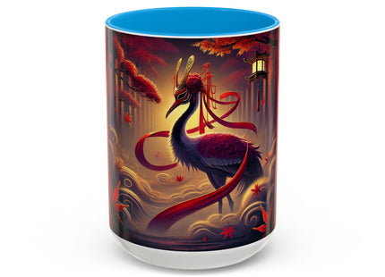 Regal Crimson Crane in the Autumn Mist Colorful Mugs (11oz, 15oz)