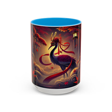 Regal Crimson Crane in the Autumn Mist Colorful Mugs (11oz, 15oz)