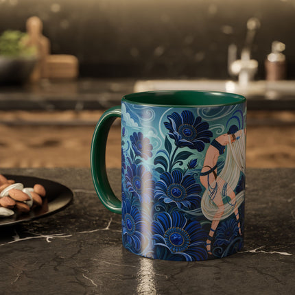 💙🌸 The Sapphire Wind Dancer Colorful Mug – Art Deco Floral Fantasy