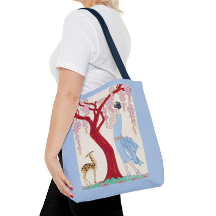 Woman, Fawn, and Red Tree by George Barbier Tote Bag (AOP)