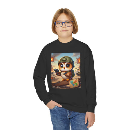 Owl on the Front Lines Youth Crewneck Sweatshirt – Courage, Wisdom & Quiet Strength