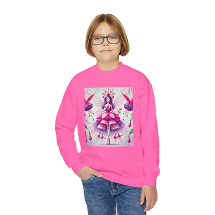 Fuchsia Fairy Youth Crewneck Sweatshirt – Vibrant Color, Floral Magic & Whimsical Elegance