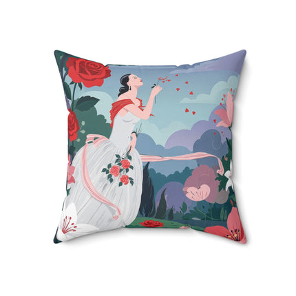 🌹💌 The Garden Of Blown Kisses Square Pillow – Art Deco Floral Romance