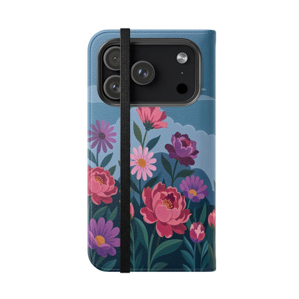 🌸☁️ The Lady Among The Giant Flowers Flip Case – Art Deco Floral Fantasy