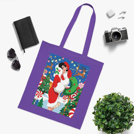 🍬🎄 The Lady Of The Peppermint Christmas Garden Cotton Tote Bag – Art Deco Holiday Fantasy