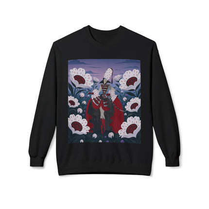 🎭🌹 The Crimson Garden Masquerade Midweight Crewneck Sweatshirt – Art Deco Floral Fantasy