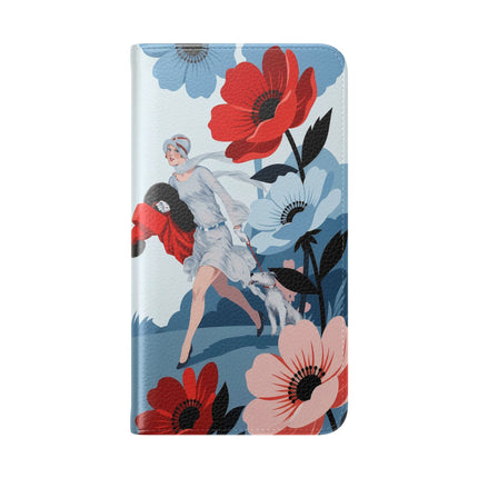 🌺🐕 The Lady Of The Flower Walk Flip Case – Art Deco Garden Stroll